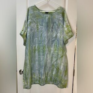 Pure Amici Linen Tunic Top Green Hi-Lo Oversized Size XL